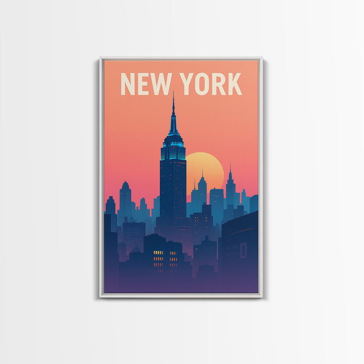 New York Travel Poster, Framed Canvas Print, Classic Travel Poster Art, New York Poster Print, Watercolor Skyline, Travel Art Print