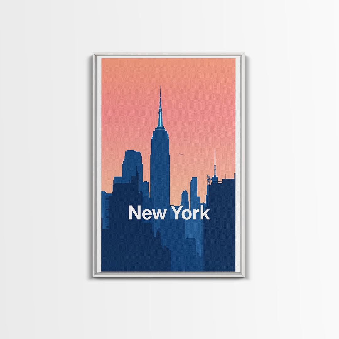 New York Travel Poster, Framed Canvas Print, Retro Sunset Skyline Art, New York City Art, City Art Print, Modern Wall Decor, Poster Art