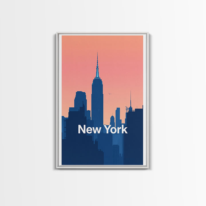 New York Travel Poster, Framed Canvas Print, Retro Sunset Skyline Art, New York City Art, City Art Print, Modern Wall Decor, Poster Art
