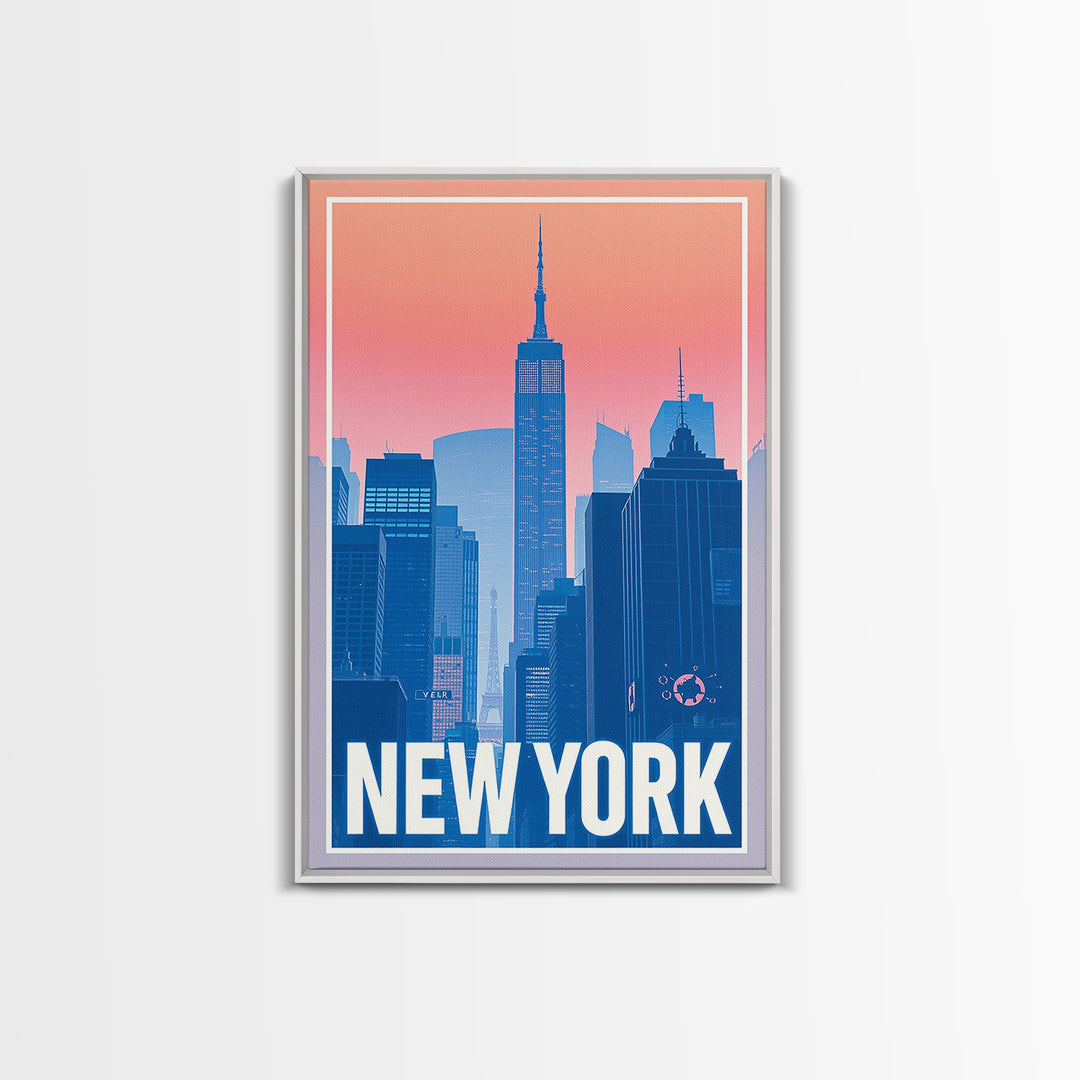 New York Travel Poster, Framed Canvas Print, Classic Travel Poster Art, New York City Art, Travel Poster Art, Watercolor Skyline