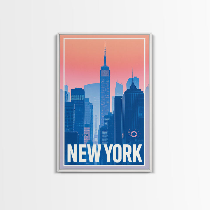 New York Travel Poster, Framed Canvas Print, Classic Travel Poster Art, New York City Art, Travel Poster Art, Watercolor Skyline