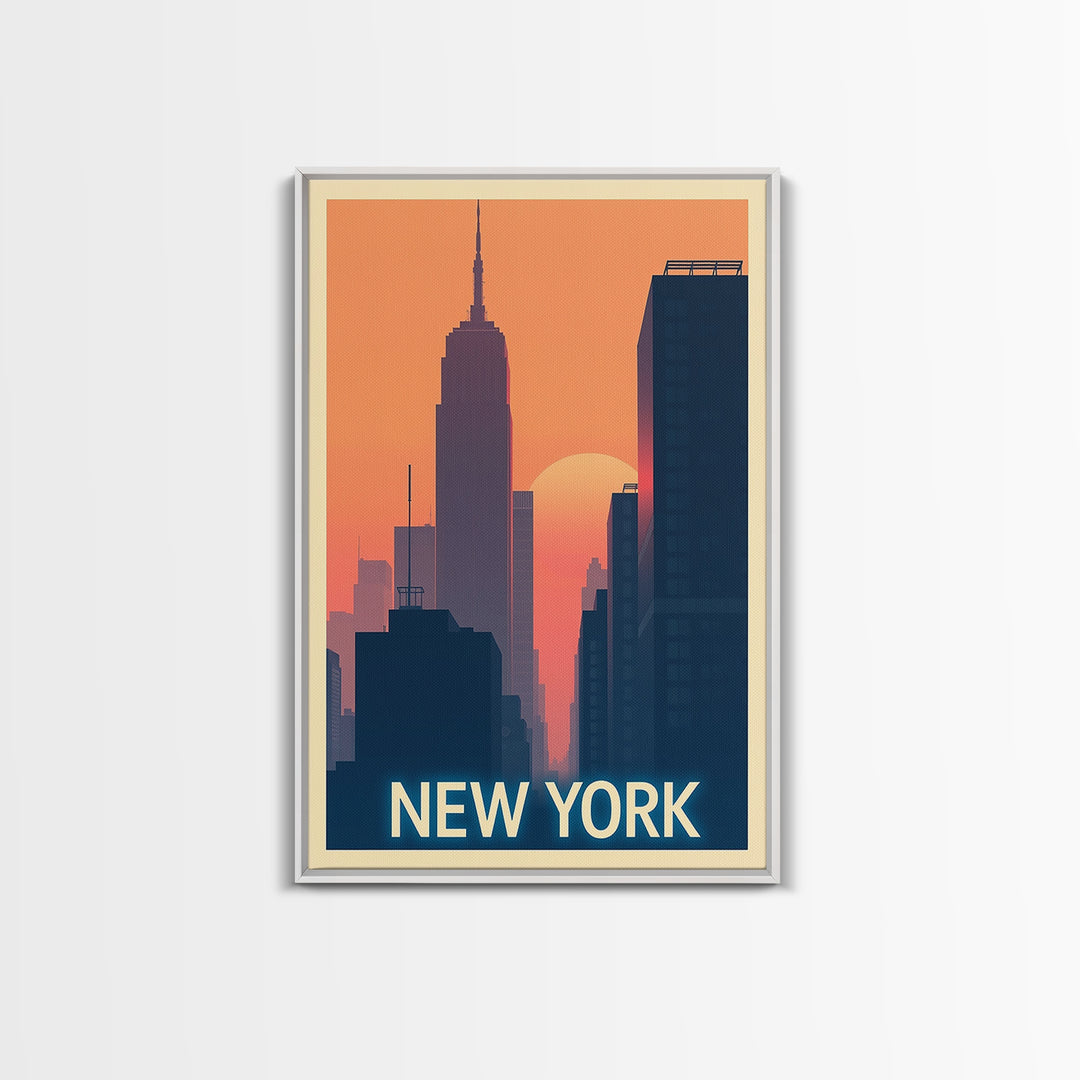 New York Travel Poster, Framed Canvas Print, Mid Century City Wall Art, New York City Art, Wanderlust Decor, Eclectic Wall Decor