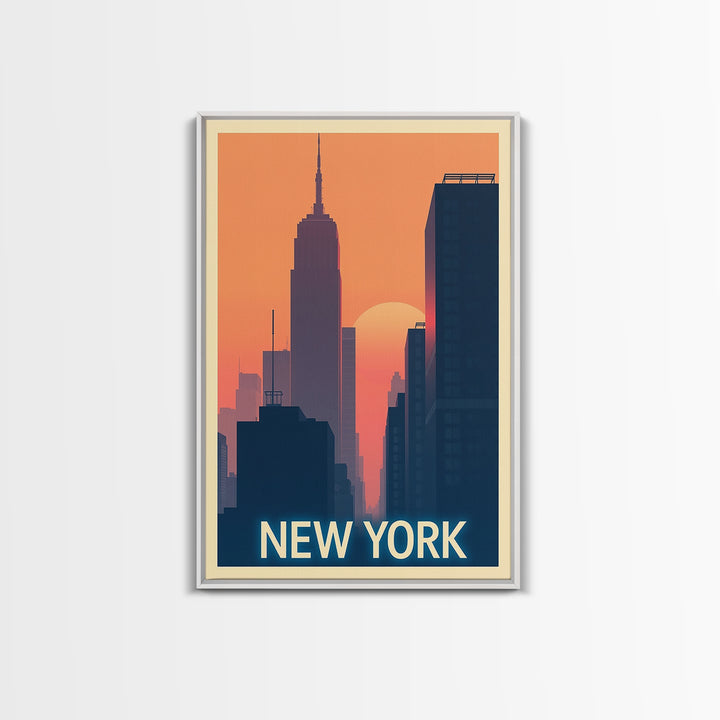 New York Travel Poster, Framed Canvas Print, Mid Century City Wall Art, New York City Art, Wanderlust Decor, Eclectic Wall Decor