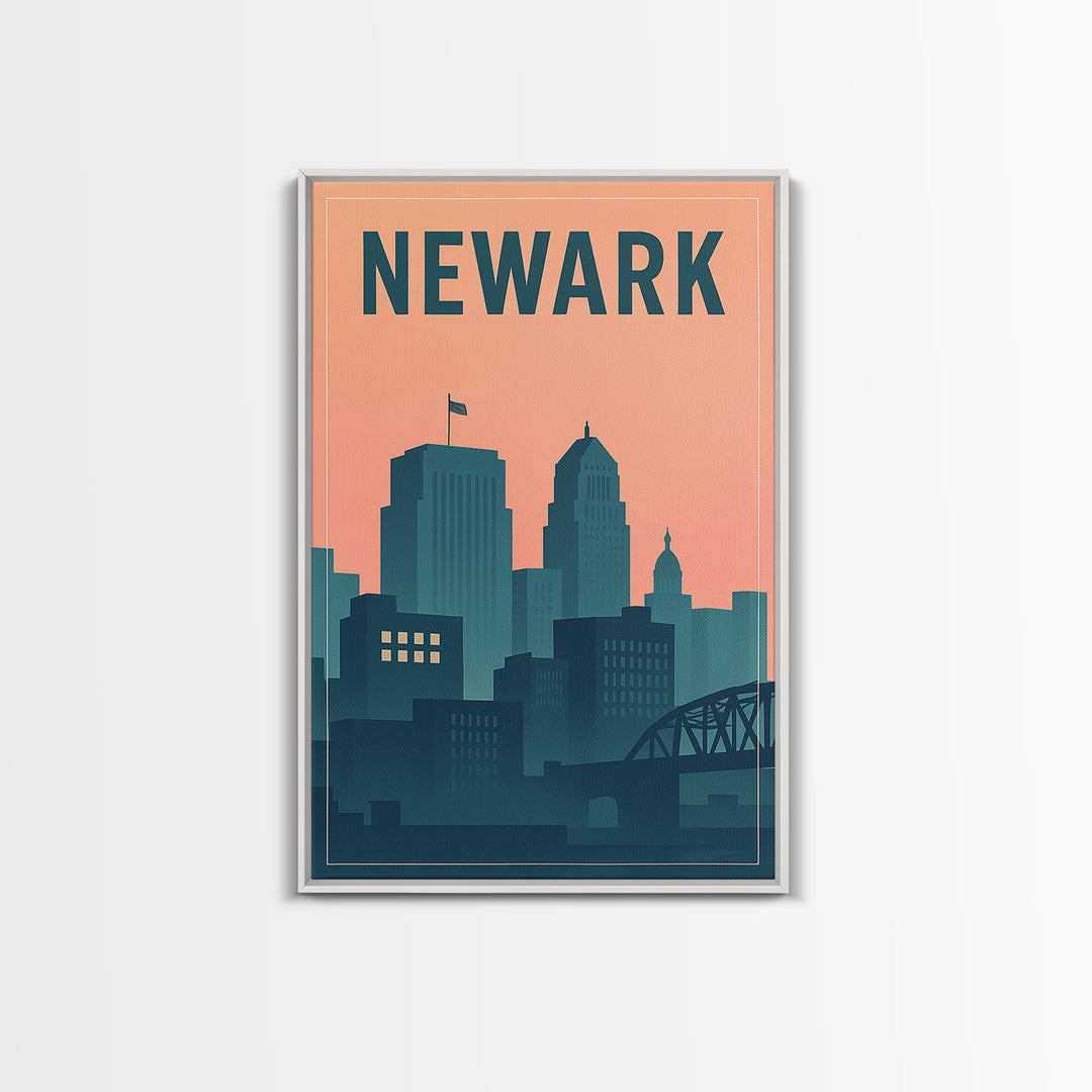 Newark Travel Poster, Canvas Print, Mid Century City Wall Art, Newark Art Print, Vintage City Art, Travel Art Print, City Illustration
