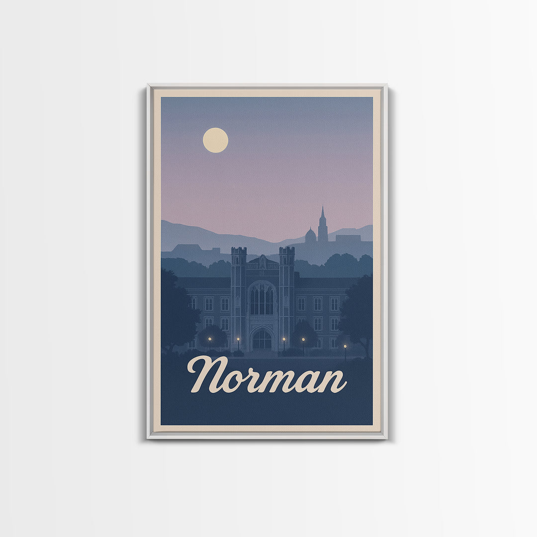 Norman Travel Poster, Framed Canvas Print, Classic Travel Poster Art, Norman City Art, Retro Travel Print, Mid Century Wall Art