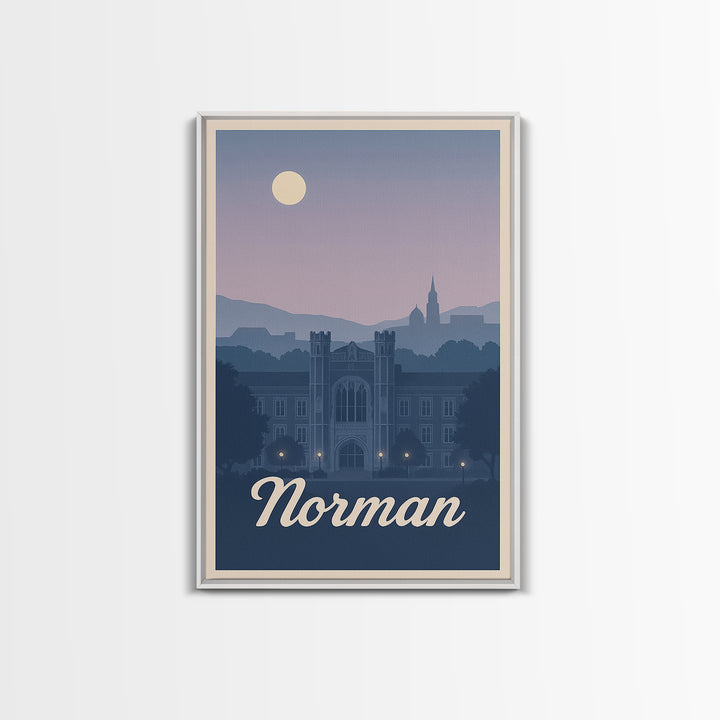 Norman Travel Poster, Framed Canvas Print, Classic Travel Poster Art, Norman City Art, Retro Travel Print, Mid Century Wall Art