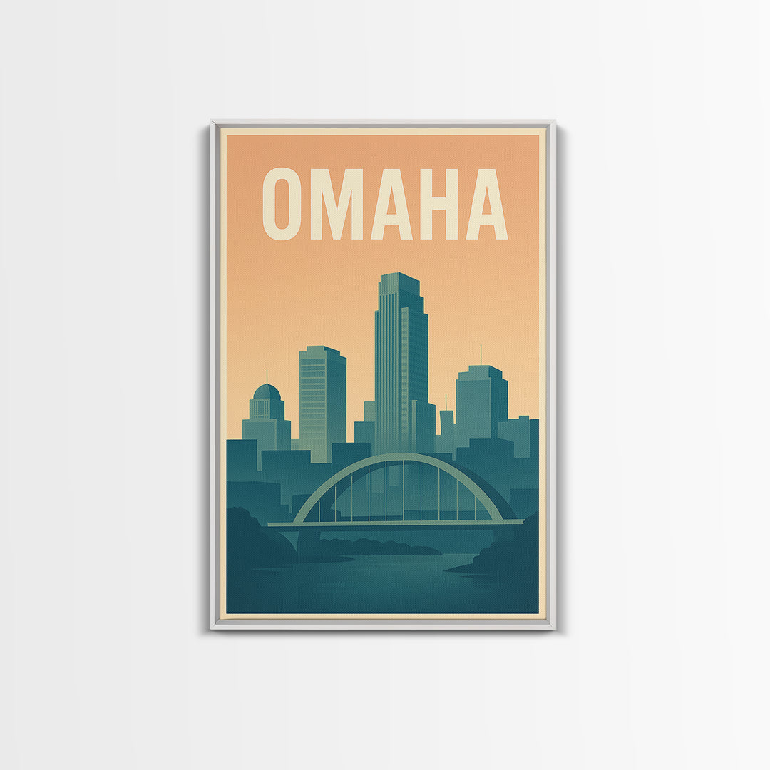 Omaha Travel Poster, Framed Canvas Print, Mid Century City Wall Art, Omaha Wall Art, Travel Wall Decor, Mid Century Wall Art, Wall Art