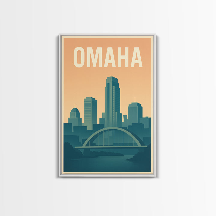 Omaha Travel Poster, Framed Canvas Print, Mid Century City Wall Art, Omaha Wall Art, Travel Wall Decor, Mid Century Wall Art, Wall Art