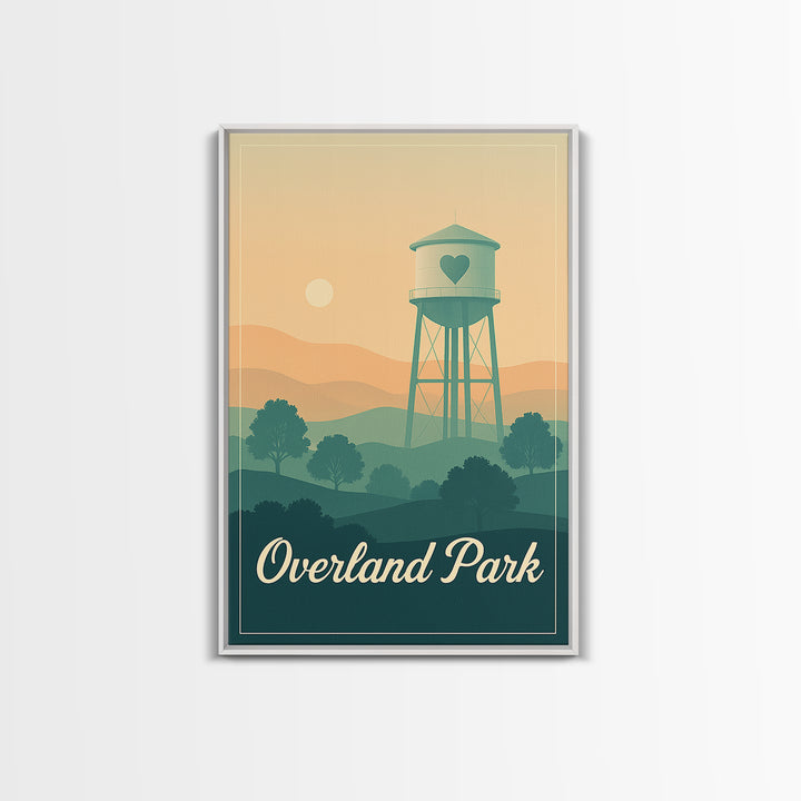 Overland Park Kansas Travel Poster, Canvas Print, Retro Sunset Skyline Art, Overland Park Art Print, Wanderlust Decor, Watercolor Cityscape