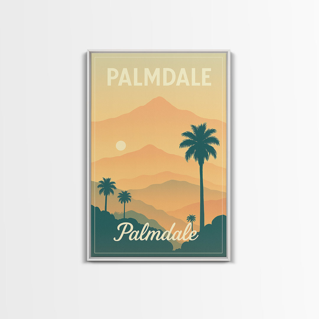 Palmdale California Travel Poster, Canvas Print, Retro Sunset Skyline Art, Palmdale Poster Print, Wanderlust Decor, Travel Art, City Poster