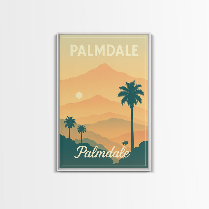 Palmdale California Travel Poster, Canvas Print, Retro Sunset Skyline Art, Palmdale Poster Print, Wanderlust Decor, Travel Art, City Poster