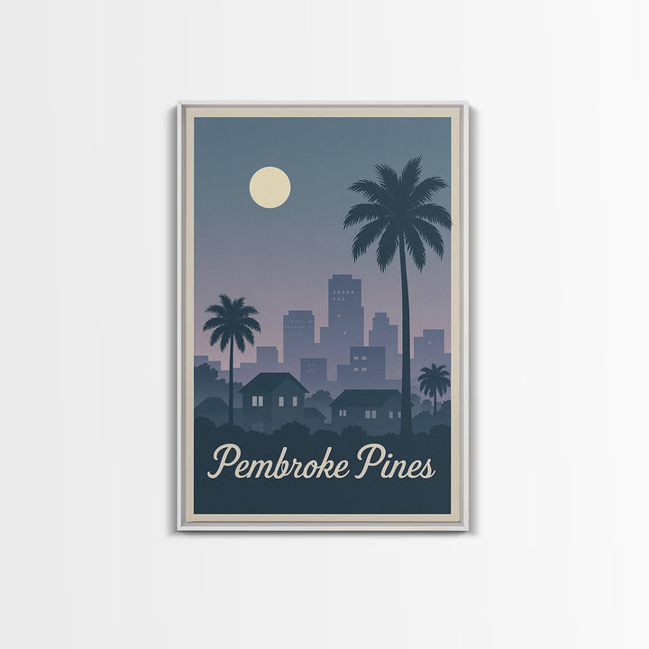Pembroke Pines Florida Travel Poster, Canvas Print, Retro Sunset Skyline Art, Pembroke Pines Art Print, Wanderlust Decor, Modern Wall Decor