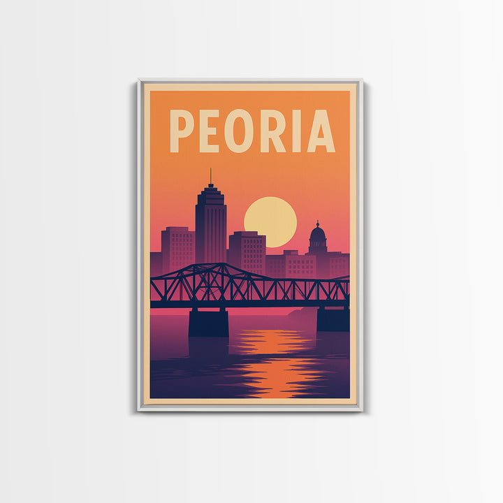 Peoria Travel Poster, Framed Canvas Print, Mid Century City Wall Art, Peoria City Art, Home Office Decor, City Art Print, City Travel Prints