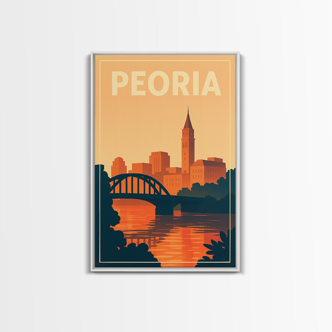 Peoria Travel Poster, Framed Canvas Print, Classic Travel Poster Art, Peoria Poster Print, Vintage Travel Art, Travel Wall Art