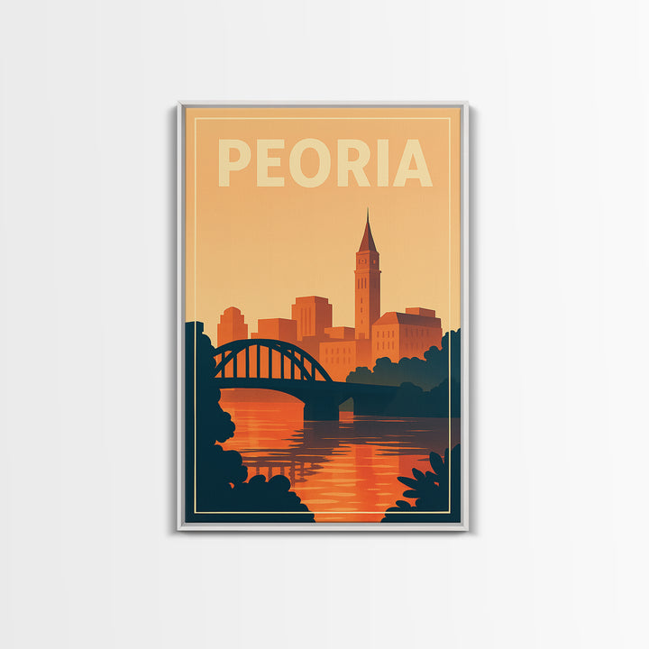 Peoria Travel Poster, Framed Canvas Print, Classic Travel Poster Art, Peoria Poster Print, Vintage Travel Art, Travel Wall Art