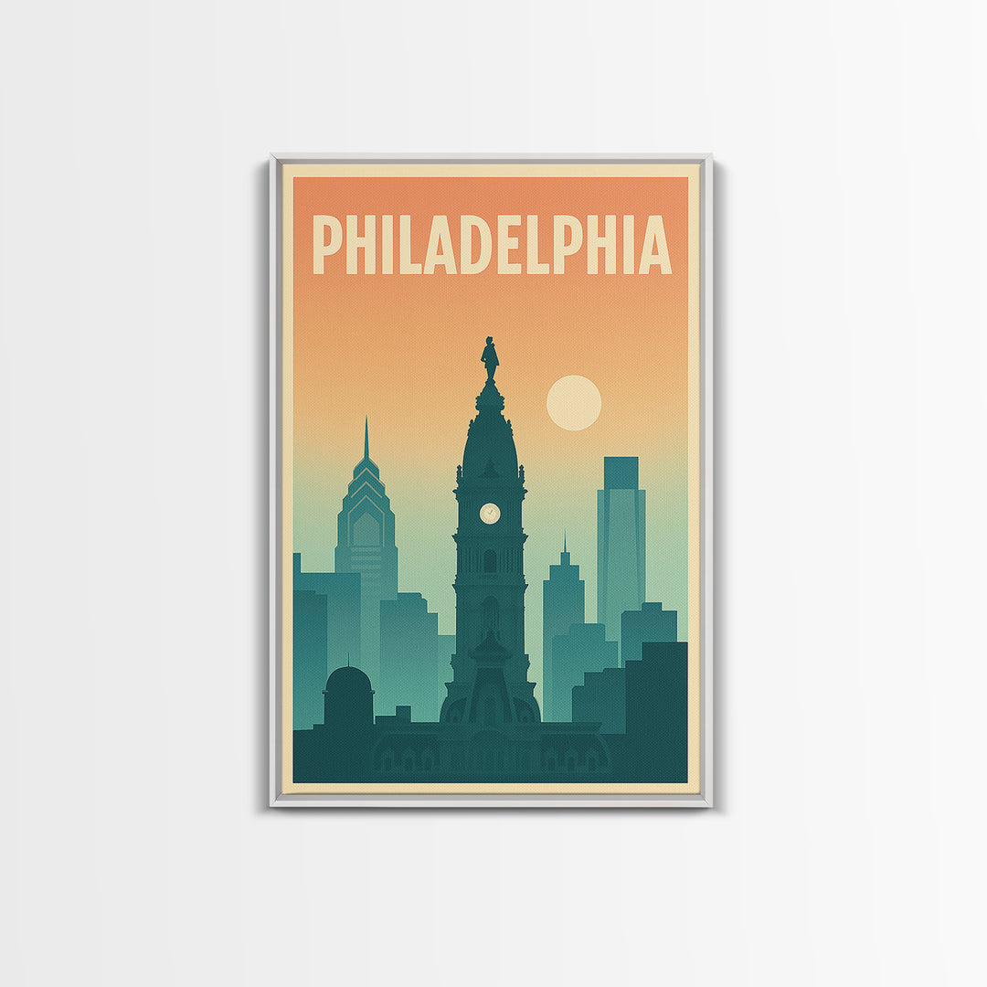 Philadelphia Pennsylvania Travel Poster, Canvas Print, Classic Travel Poster Art, Philadelphia Wall Art, Office Decor, Eclectic Wall Decor