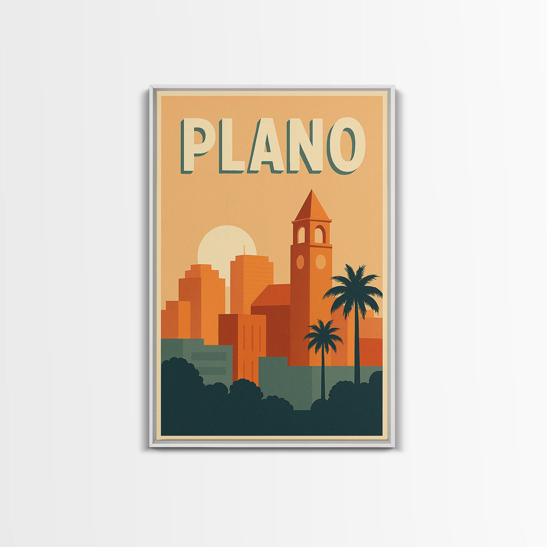 Plano Travel Poster, Canvas Print, Mid Century City Wall Art, Plano Travel Art, Travel Poster Set, Travel Art Print, Travel Wall Decor