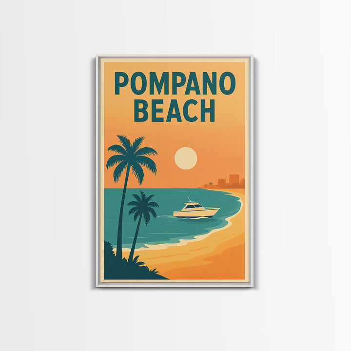 Pompano Beach Travel Poster, Framed Canvas Print, Classic Travel Poster Art, Pompano Beach Poster Print, Modern Wall Decor, City Art Print