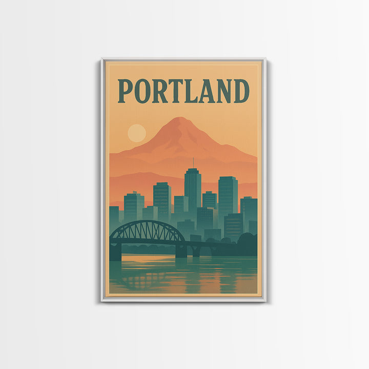 Portland Travel Poster, Framed Canvas Print, Mid Century City Wall Art, Portland Poster Print, Fine Art Print, Vintage Travel Art