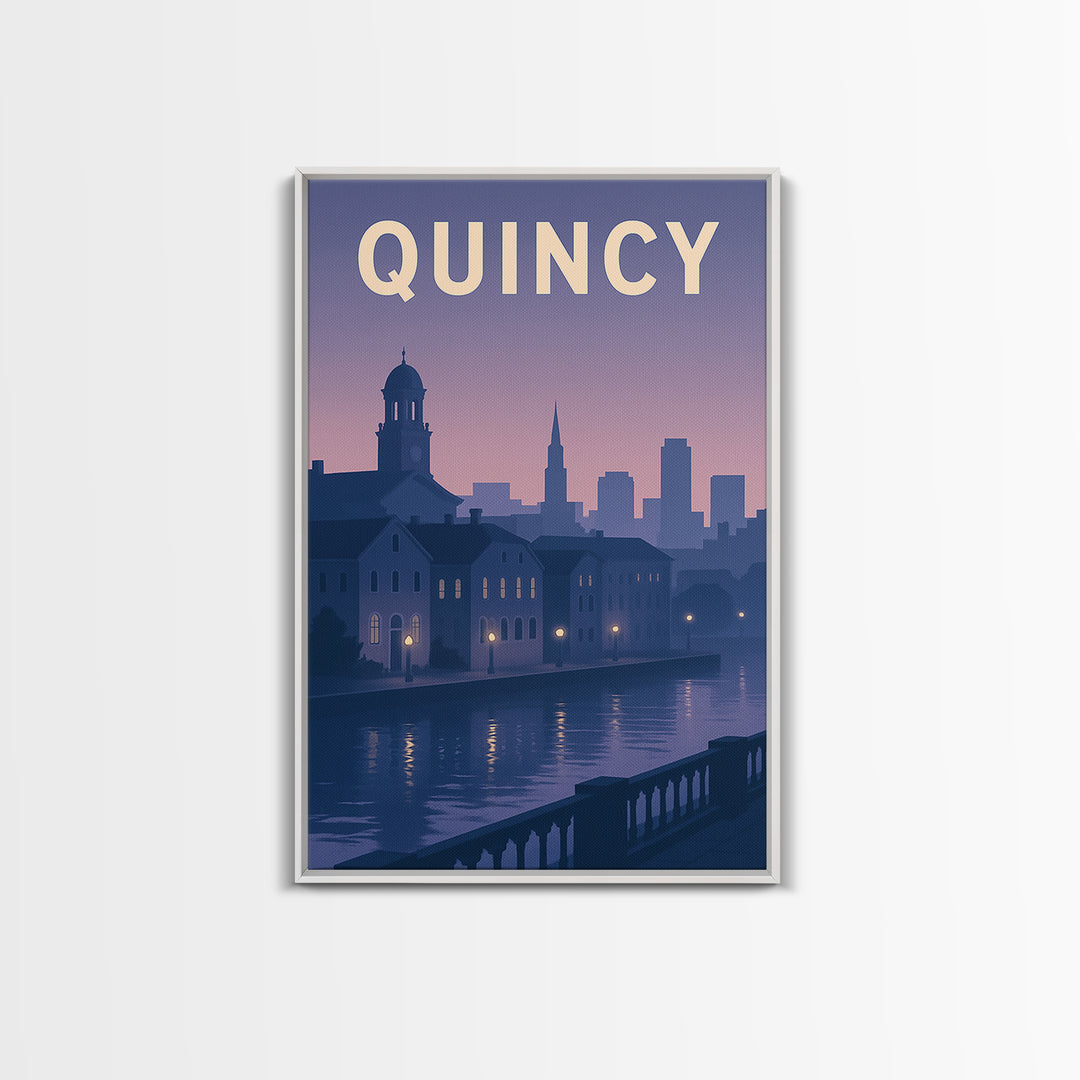 Quincy Massachusetts Travel Poster, Canvas Print, Vintage Poster Art, Quincy Wall Art, City Art Print, Travel Wall Art, Travel Poster Art