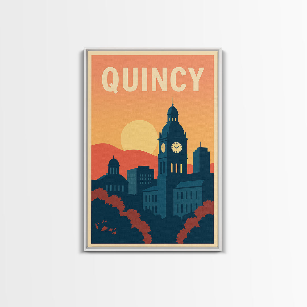 Quincy Travel Poster, Framed Canvas Print, Classic Travel Poster Art, Quincy Poster Print, Vintage City Art, City Travel Prints