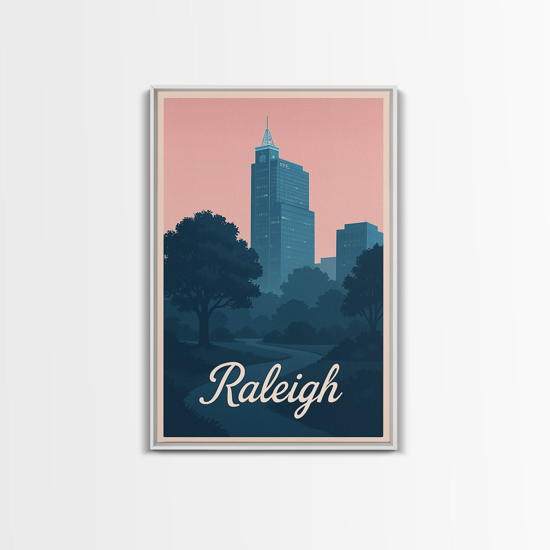 Raleigh Travel Poster, Framed Canvas Print, Classic Travel Poster Art, Raleigh Wall Art, Travel Poster Art, Vintage Travel Art