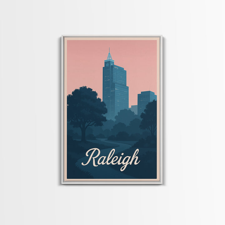 Raleigh Travel Poster, Framed Canvas Print, Classic Travel Poster Art, Raleigh Wall Art, Travel Poster Art, Vintage Travel Art