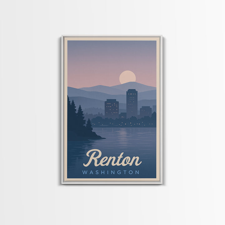 Renton Travel Poster, Framed Canvas Print, Mid Century City Wall Art, Renton Wall Art, Home Office Decor, Travel Wall Decor, Art Print
