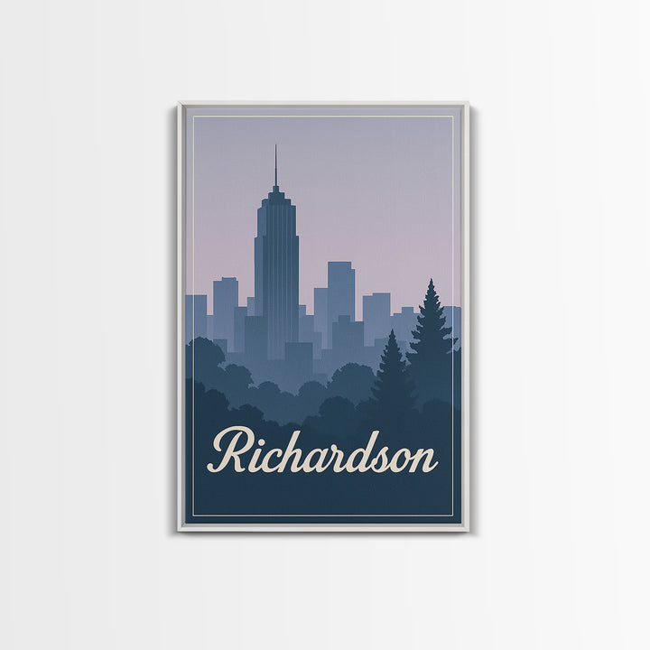 Richardson Travel Poster, Canvas Print, Retro Sunset Skyline Art, Richardson Wall Art, Home Office Decor, Wanderlust Decor, Poster Art