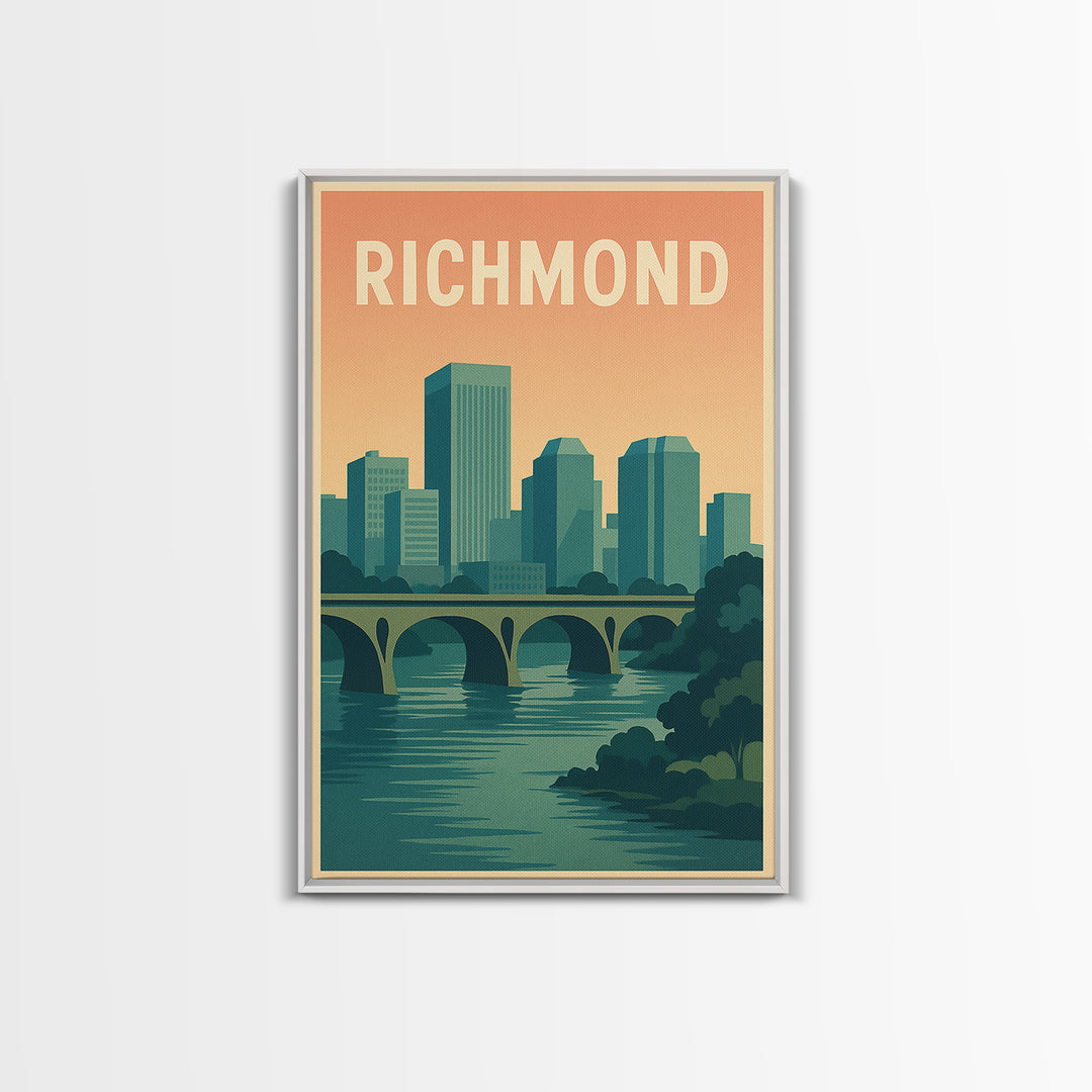 Richmond Virginia Travel Poster, Canvas Print, Retro Sunset Skyline Art, Richmond Poster Print, Watercolor Cityscape, Retro Travel Print