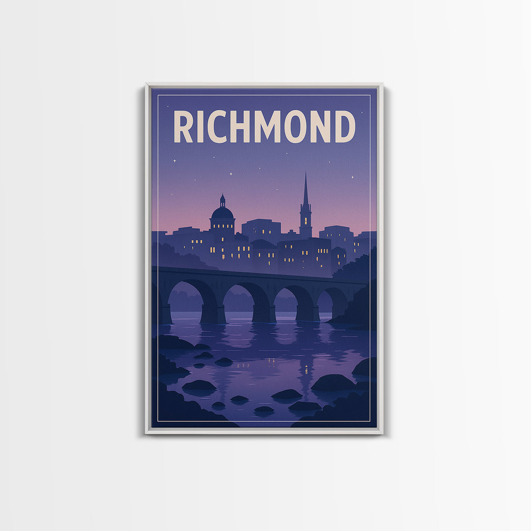 Richmond Travel Poster, Canvas Print, Retro Sunset Skyline Art, Richmond City Art, Vintage City Art, Vintage Travel Print, Landscape Art