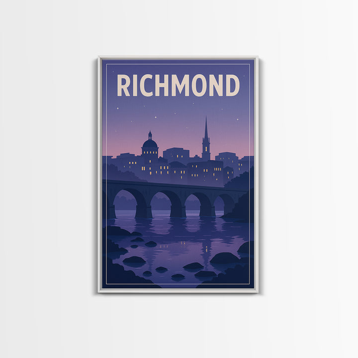 Richmond Travel Poster, Canvas Print, Retro Sunset Skyline Art, Richmond City Art, Vintage City Art, Vintage Travel Print, Landscape Art