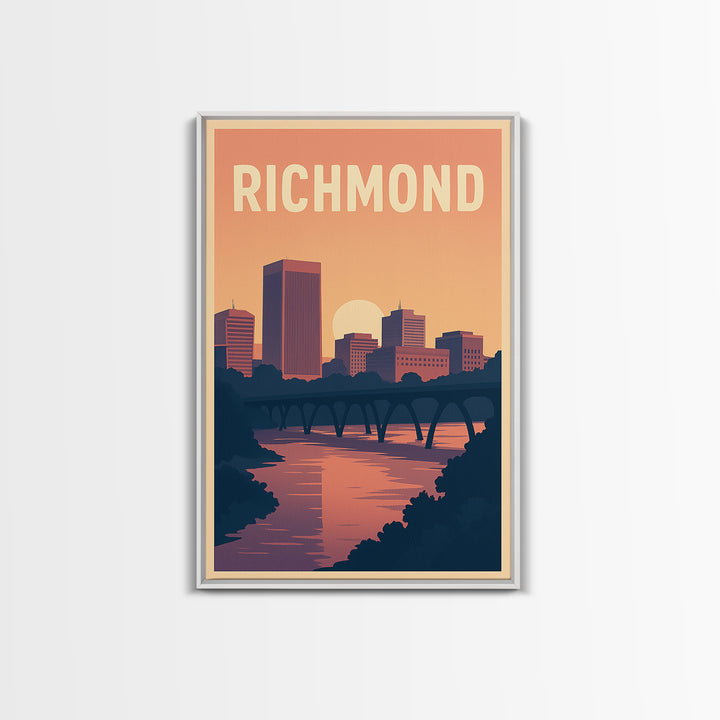 Richmond Travel Poster, Framed Canvas Print, Mid Century City Wall Art, Richmond City Art, Retro Travel Print, Home Office Decor
