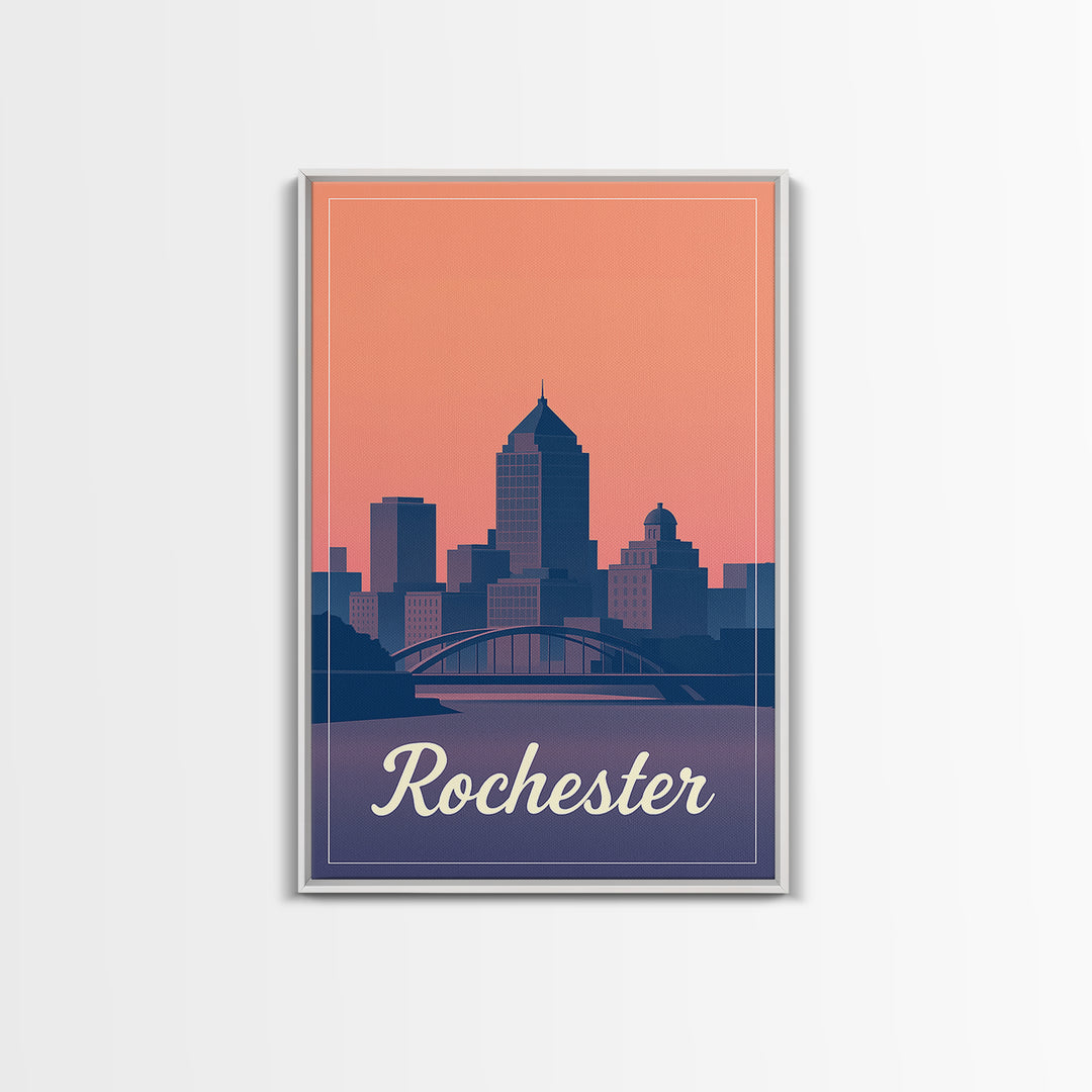 Rochester Travel Poster, Framed Canvas Print, Mid Century City Wall Art, Rochester Poster Print, Eclectic Wall Decor, Travel Art Print