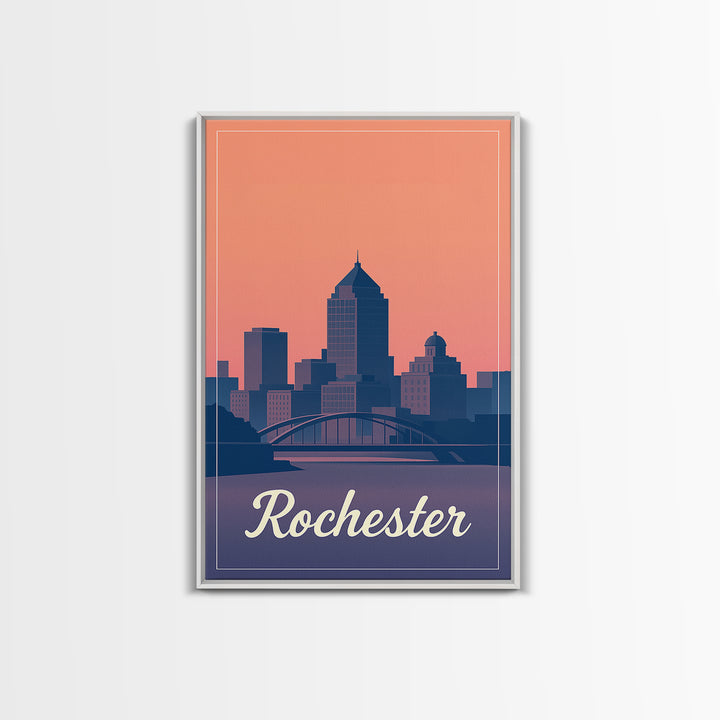 Rochester Travel Poster, Framed Canvas Print, Mid Century City Wall Art, Rochester Poster Print, Eclectic Wall Decor, Travel Art Print
