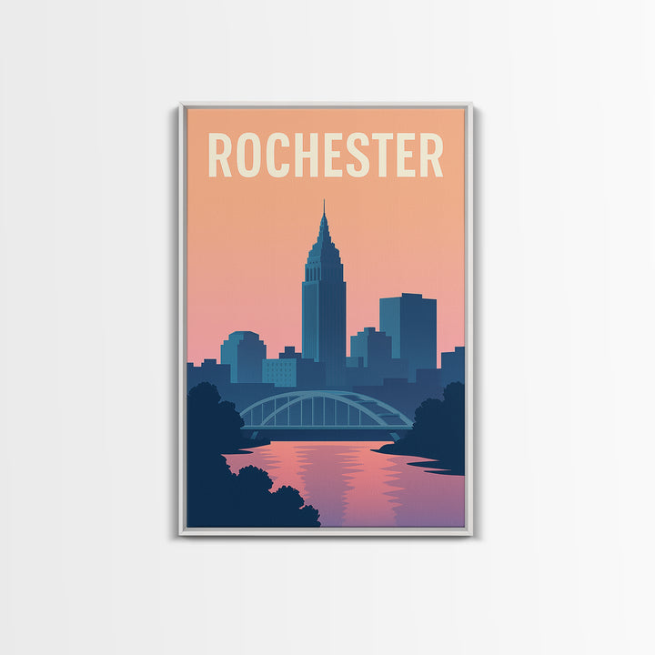 Rochester Travel Poster, Framed Canvas Print, Mid Century City Wall Art, Rochester Travel Art, City Art Print, Vintage City Poster
