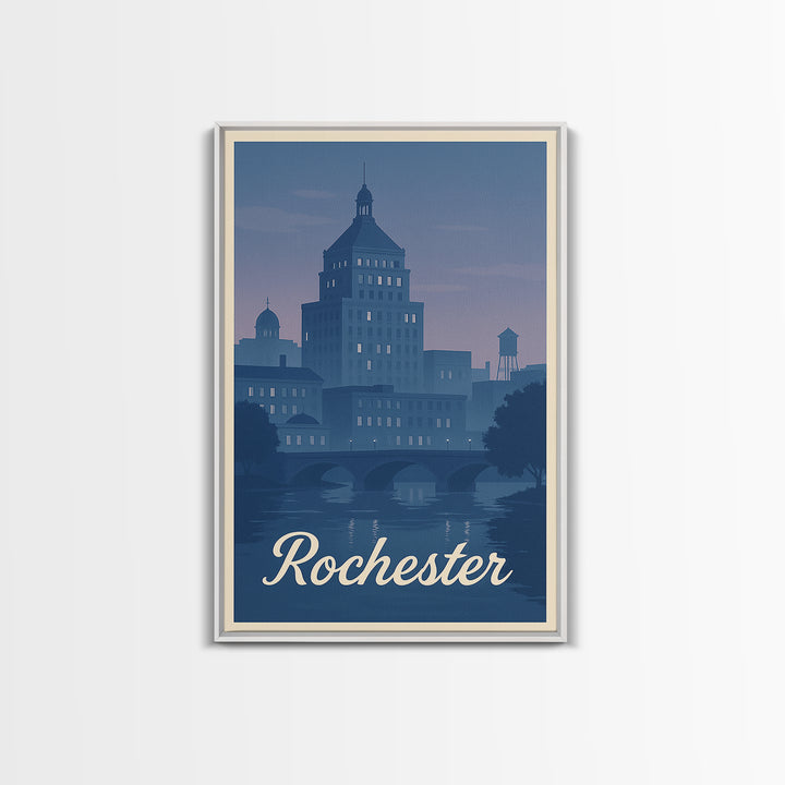 Rochester Travel Poster, Framed Canvas Print, Vintage Travel Poster Art, Rochester City Art, City Travel Prints, Vintage City Poster
