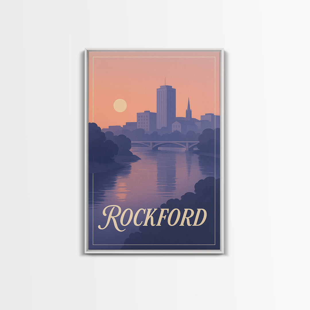 Rockford Travel Poster, Canvas Print, Mid Century City Wall Art, Rockford Poster Print, City Art Print, Travel Poster Art, Travel Art Print