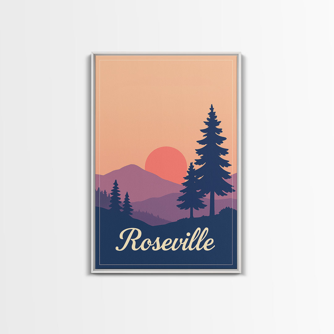 Roseville California Travel Poster, Canvas Print, Mid Century City Wall Art, Roseville Poster Print, Travel Wall Art, Vintage City Poster