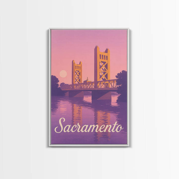 Sacramento Travel Poster, Canvas Print, Retro Sunset Skyline Art, Sacramento Art Print, Mid Century Wall Art, Gift For Travelers