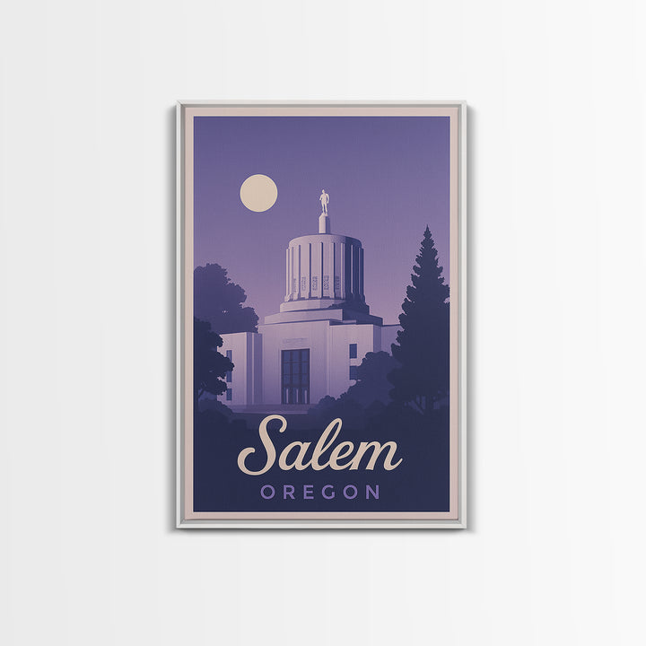 Salem Travel Poster, Canvas Print, Retro Sunset Skyline Art, Salem Art Print, City Illustration, Mid Century Wall Art, Travel Wall Decor