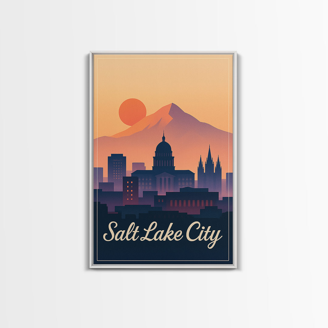 Salt Lake City Utah Travel Poster, Canvas Print, Vintage Travel Poster Art, Salt Lake City City Art, City Illustration, City Art Print