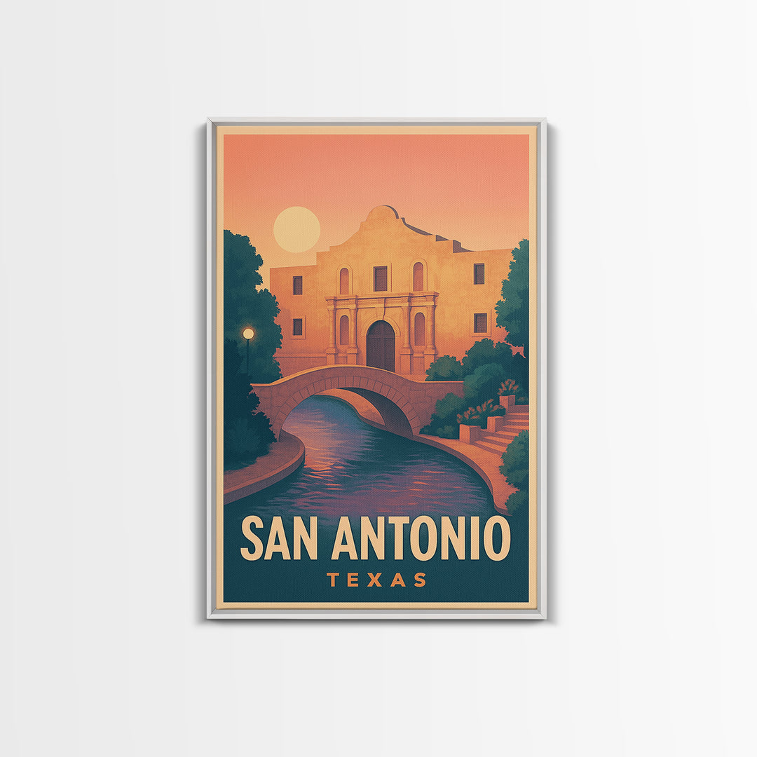 San Antonio Texas Travel Poster, Framed Canvas Print, Mid Century City Wall Art, San Antonio Wall Art, Fine Art Print, Wanderlust Decor