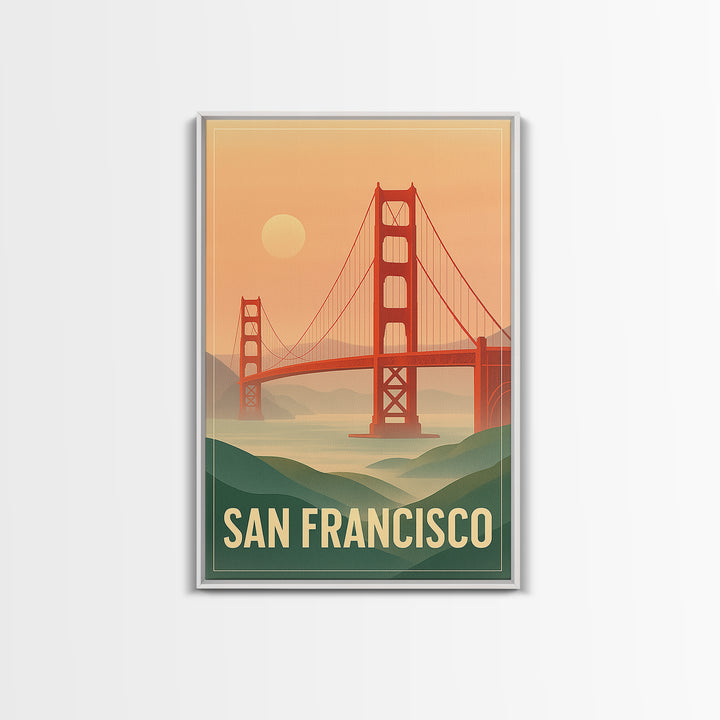 San Francisco California Travel Poster, Canvas Print, Retro Sunset Skyline Art, San Francisco Travel Art, City Illustration, Fine Art Print