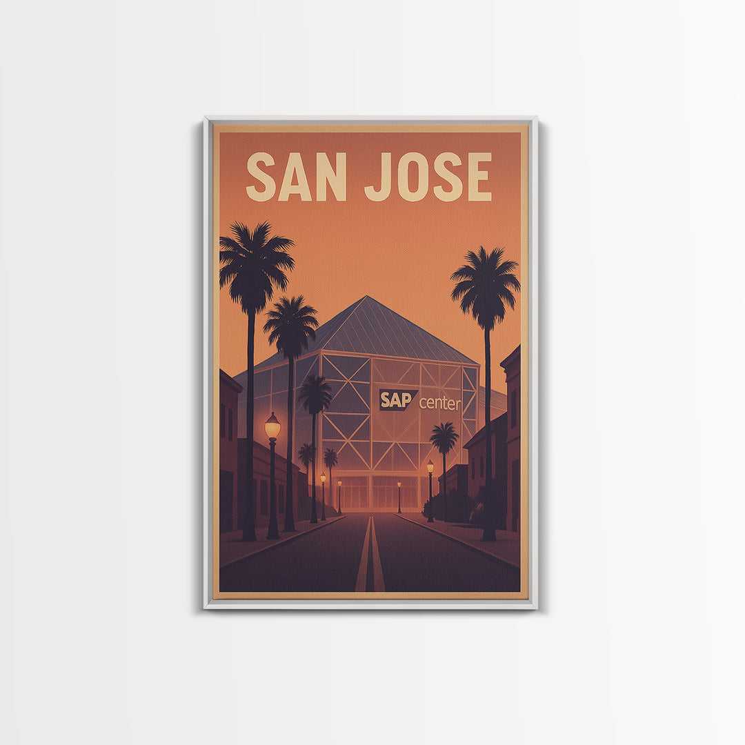 San Jose Travel Poster, Framed Canvas Print, Mid Century City Wall Art, San Jose Art Print, Wanderlust Decor, Gift For Travelers