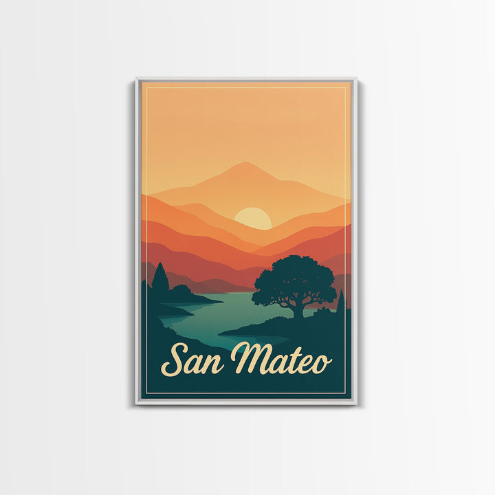 San Mateo California Travel Poster, Canvas Print, Mid Century City Wall Art, San Mateo Wall Art, Office Decor, Wall Decor, Poster Art