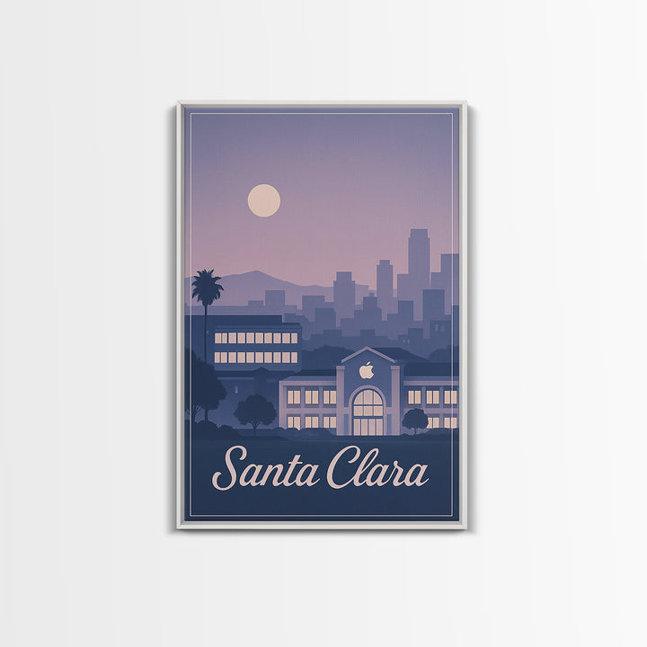 Santa Clara Travel Poster, Framed Canvas Print, Retro Sunset Skyline Art, Santa Clara Wall Art, Living Room Wall Art, Vintage City Art