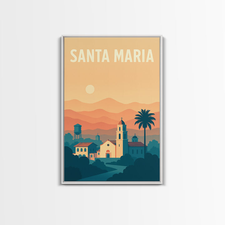 Santa Maria Travel Poster, Canvas Print, Classic Travel Poster Art, Santa Maria Art Print, Travel Poster Set, Watercolor Downtown Skyline