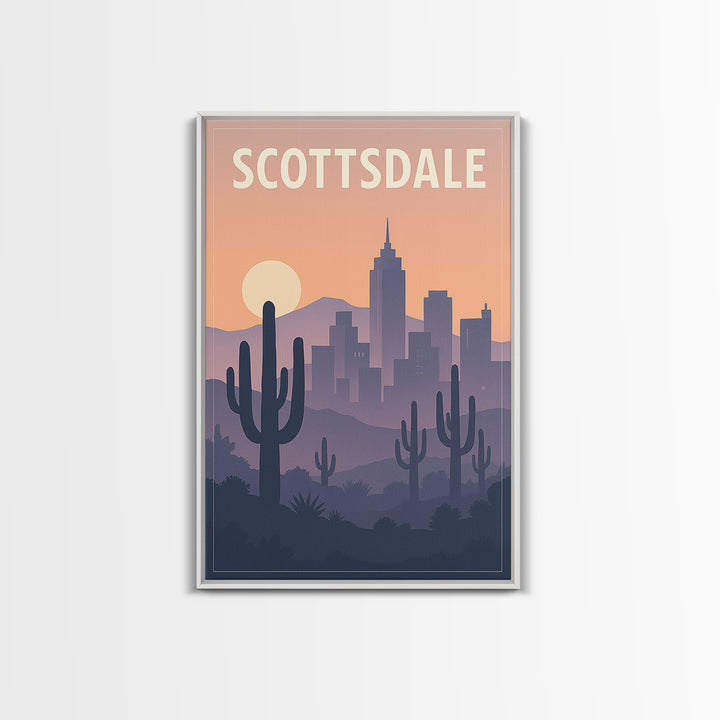 Scottsdale Arizona Travel Poster, Canvas Print, Retro Sunset Skyline Art, Scottsdale Travel Art, Gift For Travelers, Travel Wall Art