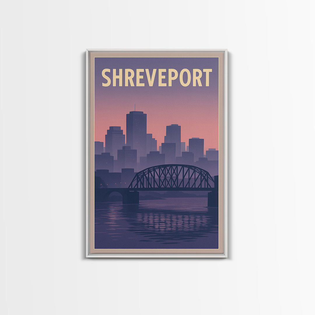 Shreveport Louisiana Travel Poster, Framed Canvas Print, Mid Century City Wall Art, Shreveport Wall Art, City Travel Prints, Fine Art Print